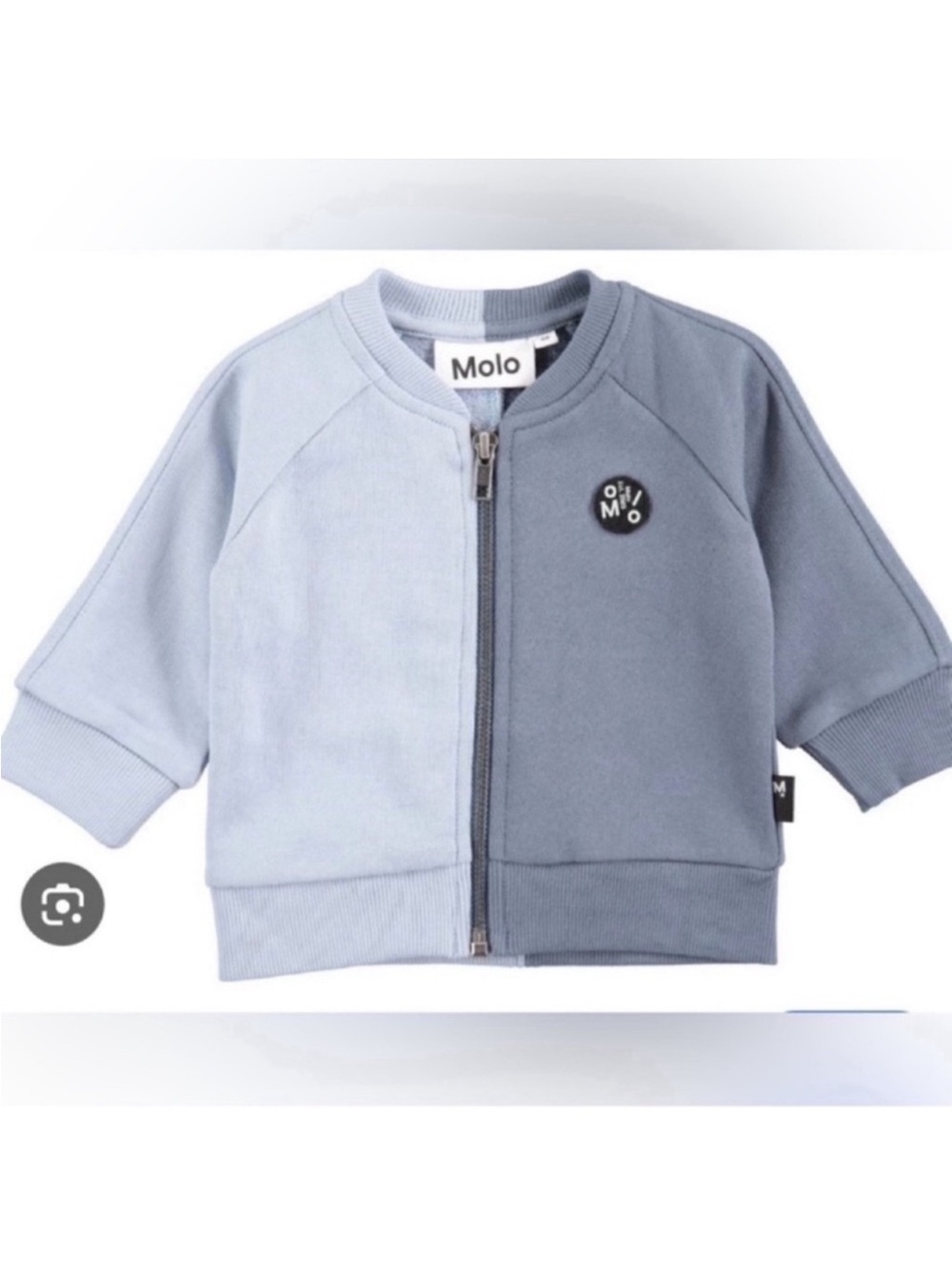 Molo Baby Two-Tone Light Blue Zip Sweatshirt Size 18 Months Organic Cotton